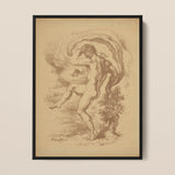 Dancing Nude - Louis Anquetin Art Print / Canvas Black-framed Vintage-style Sketch Male Figure Motion, Anquetin’s, Unspooling, Single Sepia