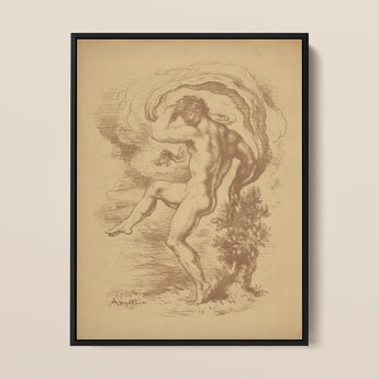 Dancing Nude - Louis Anquetin Art Print / Canvas Black-framed Vintage-style Sketch Male Figure Motion, Anquetin’s, Unspooling, Single Sepia