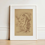 Dancing Nude - Louis Anquetin Art Print / Canvas Framed Sepia-toned Sketch Figure Dynamic Motion Enclosed, Anquetin’s, Male Unspooling,