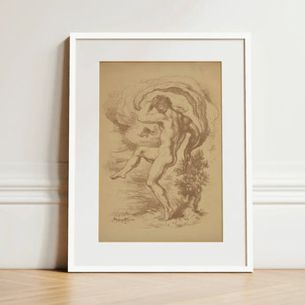Dancing Nude - Louis Anquetin Art Print / Canvas Framed Sepia-toned Sketch Figure Dynamic Motion Enclosed, Anquetin’s, Male Unspooling,