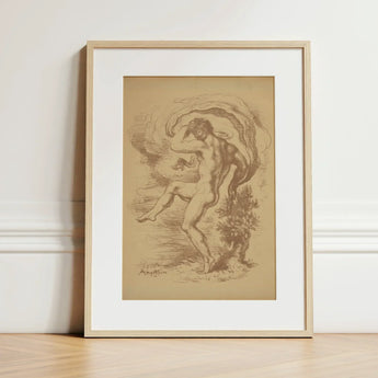 Dancing Nude - Louis Anquetin Art Print / Canvas Framed Sepia-toned Sketch Figure Dynamic Motion Enclosed, Anquetin’s, Male Unspooling,