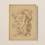 Dancing Nude - Louis Anquetin Art Print / Canvas Framed Sepia-toned Sketch Male Figure Dynamic Motion, Anquetin’s, Unspooling, Single Sepia
