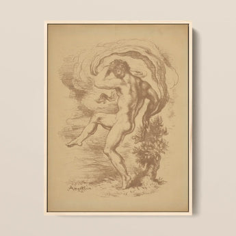Dancing Nude - Louis Anquetin Art Print / Canvas Framed Sepia-toned Sketch Male Figure Dynamic Motion, Anquetin’s, Unspooling, Single Sepia
