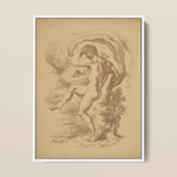 Dancing Nude - Louis Anquetin Art Print / Canvas Framed Sepia-toned Sketch Muscular Male Figure Dynamic, Anquetin’s, Unspooling, Single