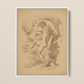 Dancing Nude - Louis Anquetin Art Print / Canvas Framed Sepia-toned Sketch Muscular Male Figure Dynamic, Anquetin’s, Unspooling, Single
