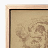 Light Wood-framed Canvas Print Sepia-toned Sketch Classical Figure Dancing Nude, Louis Anquetin’s, Male Unspooling, Single Sepia Register,