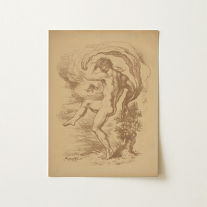 Dancing Nude - Louis Anquetin Art Print / Canvas Sepia-toned Sketch Print Dynamic Nude Male Figure Motion Dancing Nude, Louis Anquetin’s