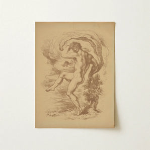 Dancing Nude - Louis Anquetin Art Print / Canvas Sepia-toned Sketch Dynamic Male Figure Motion, Anquetin’s, Unspooling, Single Sepia