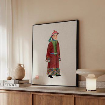 Dandy - Qing Dynasty Art Print / Canvas Framed Artwork Person Traditional Attire Intricate Red Green Dandyism, Manchu Fashion, Prints
