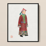 Dandy - Qing Dynasty Art Print / Canvas Framed Watercolor Painting Traditional Chinese Figure Ornate Red Dandyism, Manchu Fashion, Prints