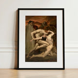 Dante and Virgil - William-adolphe Bouguereau Art Print / Canvas Black-framed Dramatic Classical-style Painting Muscular Figures,