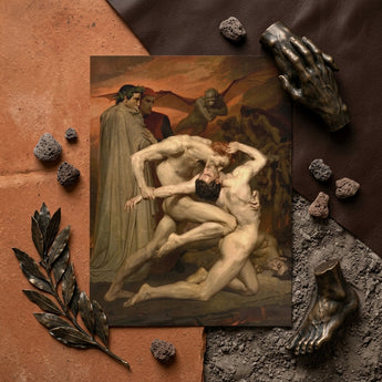 Dante and Virgil - William-adolphe Bouguereau Art Print / Canvas Framed Classical Painting Dramatic Scene Two Muscular Figures Bouguereau