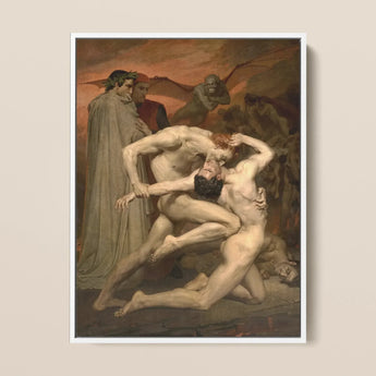 Dante and Virgil - William-adolphe Bouguereau Art Print / Canvas Framed Classical Painting Dramatic Scene Two Muscular Figures Bouguereau