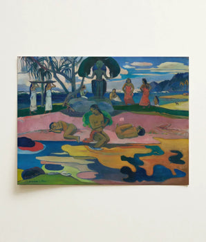 Vibrant Oil Painting Tropical Scene Figures Colorful Attire Paul Gauguin’s Day of the God, Post-impressionist Art Print, Mesmerizing World