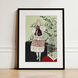 The Dead Bird - La Gazette Du Bon Ton 1920s Art Print / Canvas Black-framed Stylized Illustration Woman White Dress Captivating Pochoir,