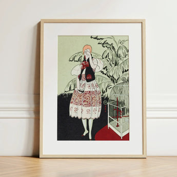 The Dead Bird - La Gazette Du Bon Ton 1920s Art Print / Canvas Framed Stylized Illustration Woman White Dress Captivating Pochoir, Prints