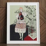 The Dead Bird - La Gazette Du Bon Ton 1920s Art Print / Canvas Framed Stylized Illustration Woman White Red Captivating Pochoir, Prints