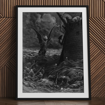 Death-fires Dancing Around the Becalmed Ship - Gustave Dore Art Print, 24x32’’ / 61x81cm / Black Frame / 2’’ Matboard, Framed Print