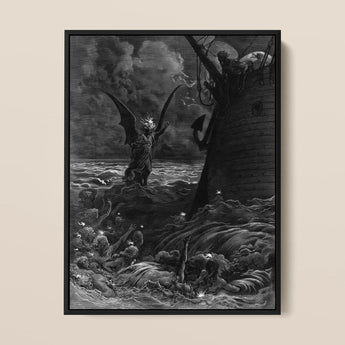 Death-fires Dancing Around the Becalmed Ship - stampa artistica di Gustave Dore / Canvas, 12x16’’ / 31x41cm / Cornice nera, stampe poster e arte visiva