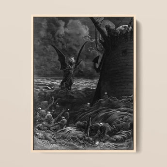 Death-fires Dancing Around the Becalmed Ship - stampa artistica di Gustave Dore / Canvas, 12x16’’ / 31x41cm / Cornice naturale, stampe poster e arte visiva