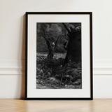 Death-fires Dancing Around the Becalmed Ship - Gustave Dore Art Print / Canvas Black-framed Artwork Dramatic Monochromatic Illustration