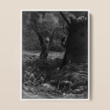 Death-fires Dancing Around the Becalmed Ship - Gustave Dore Art Print / Canvas Black-and-white Framed Artwork Demonic Figure Wings