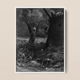 Death-fires Dancing Around the Becalmed Ship - Gustave Dore Art Print / Canvas Black-and-white Framed Artwork Demonic Figure Wings
