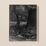 Death-fires Dancing Around the Becalmed Ship - Gustave Dore Art Print / Canvas Framed Black-and-white Demonic Figure Wings Turbulent Waves