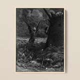 Death-fires Dancing Around the Becalmed Ship - Gustave Dore Art Print / Canvas Framed Black-and-white Demonic Figure Wings Turbulent Waves