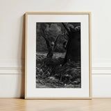 Death-fires Dancing Around the Becalmed Ship - Gustave Dore Art Print / Canvas Framed Black-and-white Illustration Demonic Figure Wings