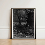 Black-framed Monochrome Print Dramatic Maritime Scene Winged Demon-like Gustave Dore Art, Ash Commands, Becalmed Ship