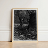 Black-and-white Framed Artwork Demonic Figure Wings Horns Amidst Gustave Dore Art, Ash Commands, Becalmed Ship