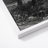Black-and-white Framed Artwork Dramatic Detailed Figures Turbulent Waters Gustave Dore Art, Ash Commands, Becalmed Ship