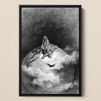 The Death - Gustave Dore Art Print / Canvas Black-framed Artwork Skeletal Figure Robes Seated Atop Globe, Mercy Carved, Prints