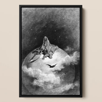 The Death - Gustave Dore Art Print / Canvas Black-framed Artwork Skeletal Figure Robes Seated Atop Globe Gustave Dore Art, Mercy Carved,