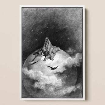 The Death - Gustave Dore Art Print / Canvas Black-and-white Framed Artwork Skeletal Figure Robes Seated Atop, Mercy Carved, Prints