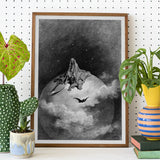 The Death - Gustave Dore Art Print / Canvas Black-and-white Illustrated Skeletal Figure Seated Atop Globe, Mercy Carved, Prints