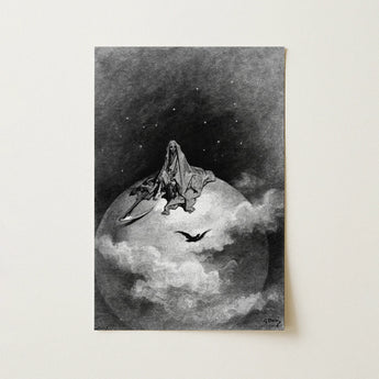 The Death - Gustave Dore Art Print / Canvas Black-and-white Illustrated Print Skeletal Figure Seated Atop Globe Gustave Dore Art, Mercy
