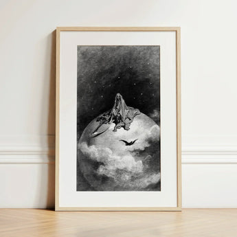 The Death - Gustave Dore Art Print / Canvas Framed Black-and-white Illustration Cloaked Figure Seated Atop Globe, Mercy Carved, Prints