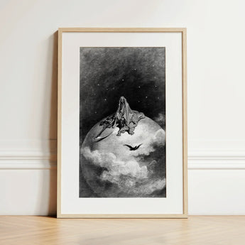 The Death - Gustave Dore Art Print / Canvas Framed Black-and-white Illustration Cloaked Figure Seated Atop Globe Gustave Dore Art, Mercy