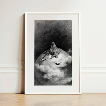 The Death - Gustave Dore Art Print / Canvas Framed Black-and-white Illustration Cloaked Figure Seated Atop Globe, Mercy Carved, Prints