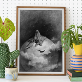 The Death - Gustave Dore Art Print, Framed Black White Print Robed Figure Scythe Celestial