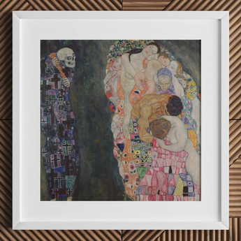 Death and Life - Stampa Fine Art di Gustav Klimt / Tela, 12x12’’ / 31x31cm / Cornice bianca / Passe-partout, Poster, Stampe e Arte Visiva, Toby
