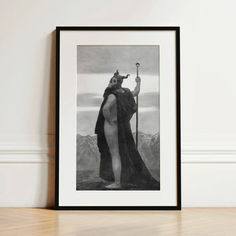Death - Sascha Schneider Art Print / Canvas Black-framed Art Print Monochrome Illustration Bearded Horned Figure Sascha Schneider Art,