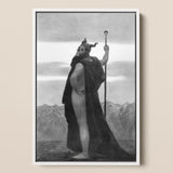 Death - Sascha Schneider Art Print / Canvas Black-and-white Framed Artwork Horned Bearded Figure Dark Cloak, Shapes Mortality, Skull-helmet
