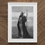 Death - Sascha Schneider Art Print / Canvas Black White Framed Nude Figure Horns Staff, Shapes Mortality, Skull-helmet Glares Prints