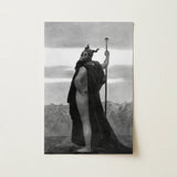 Death - Sascha Schneider Art Print / Canvas Black-and-white Printed Horned Bearded Figure Dark, Shapes Mortality, Skull-helmet Glares Prints