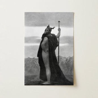 Death - Sascha Schneider Art Print / Canvas Black-and-white Printed Horned Bearded Figure Dark, Shapes Mortality, Skull-helmet Glares Prints