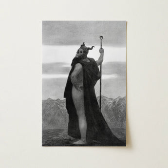 Death - Sascha Schneider Art Print / Canvas Black-and-white Printed Art Print Horned Bearded Figure Dark Sascha Schneider Art, Shapes