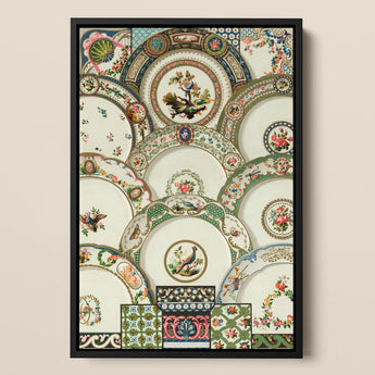 Decorative Plates - Auguste Racinet Illustrated Art Print / Canvas Framed Artwork Intricate Collage Vintage Porcelain Plates Floral Auguste
